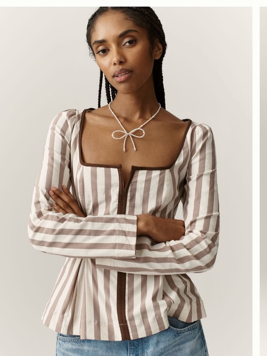 Anthropologie Tops - NWT Anthropology Neutral Stripe Square-Neck Peplum Top